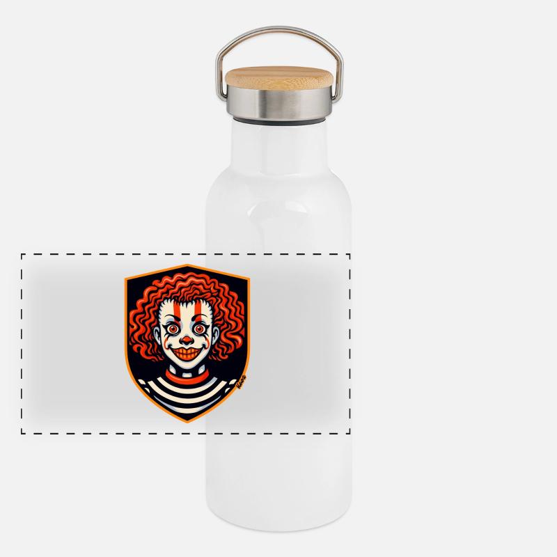 Harlekin-Wut-Schildclown Panorama Thermosflasche mit Bambusdeckel