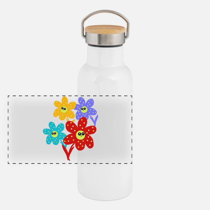 Fröhliche Blumen-Lächeln Blume Retro Panorama Thermosflasche mit Bambusdeckel