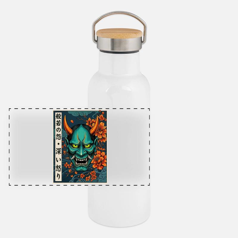 Hannya-Yōkai Dämon Oni Panorama Thermosflasche mit Bambusdeckel