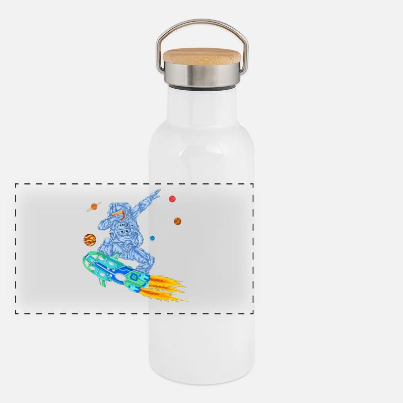 Astronaut Hoverboard Space Shirt Panoramic Thermal Bottle with Bamboo Lid