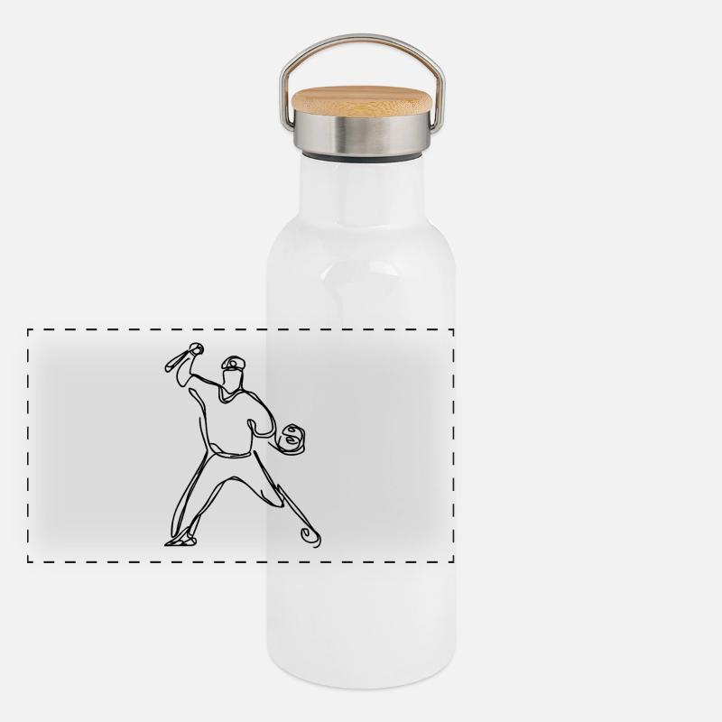 Baseball Player Drawing Panoramic Thermal Bottle with Bamboo Lid