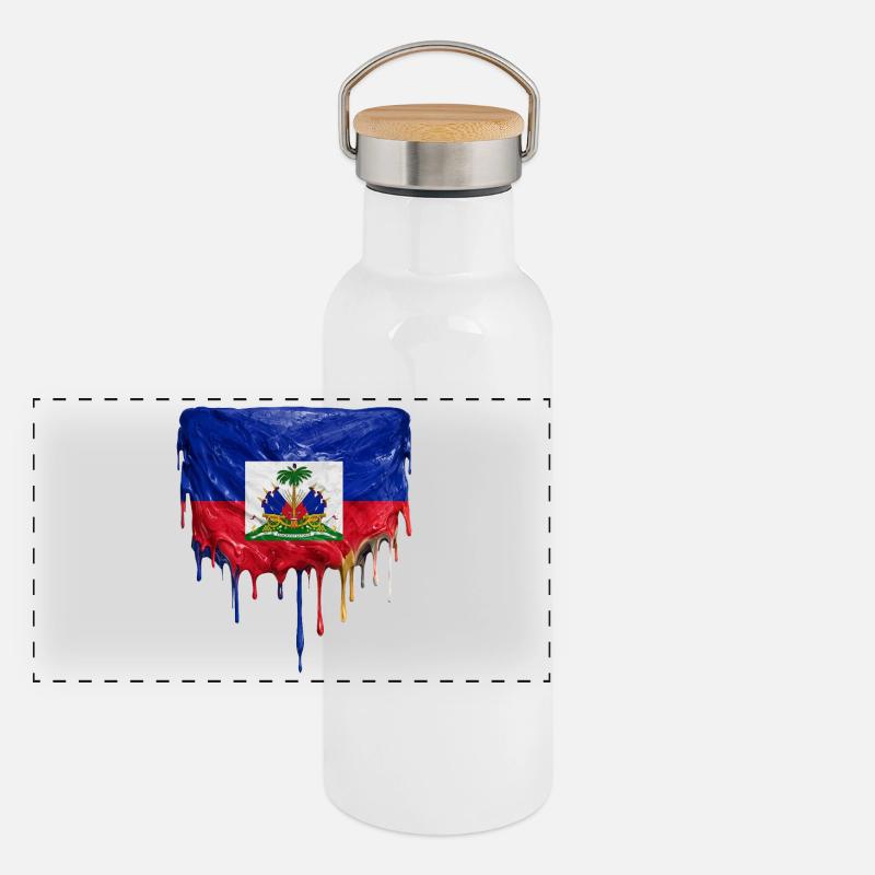 Haiti flag with flowing lacquer paint Panoramic Thermal Bottle with Bamboo Lid