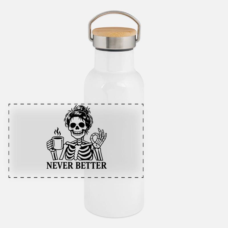 Kaffee, Kaffeetrinker, Kaffeetrinkerin, lustig Panorama Thermosflasche mit Bambusdeckel