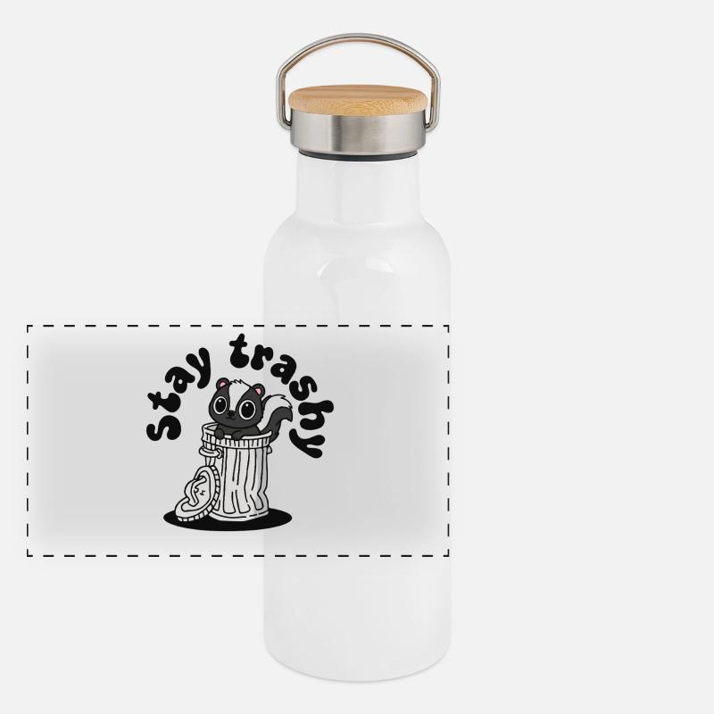 Stay Trashy Cute Skunk in Trash Can Panoramic Thermal Bottle with Bamboo Lid
