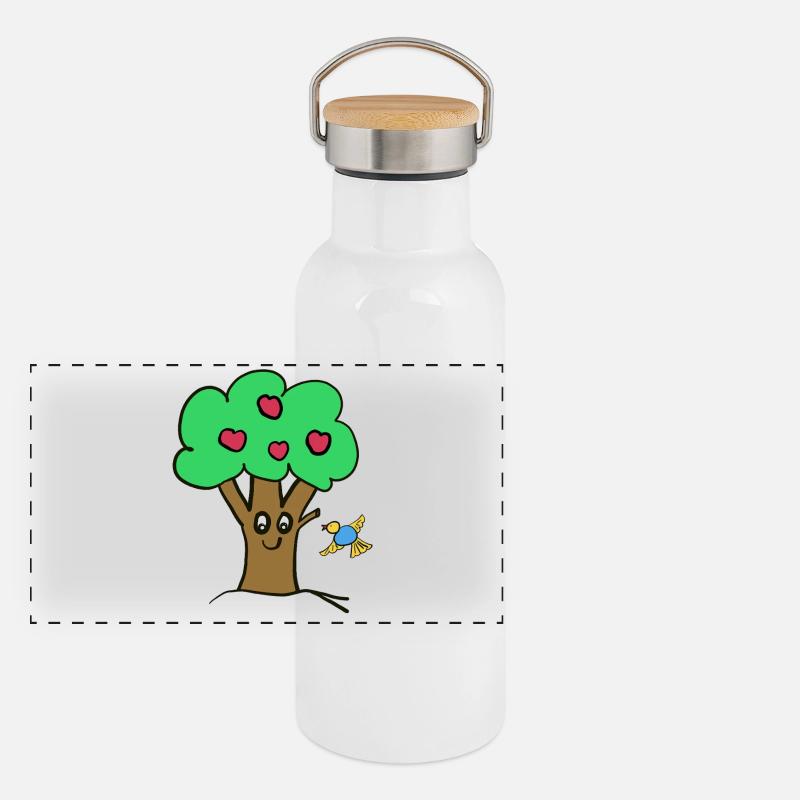 Pommier Arbre Oiseau de la nature Gourde isotherme avec bouchon en bambou