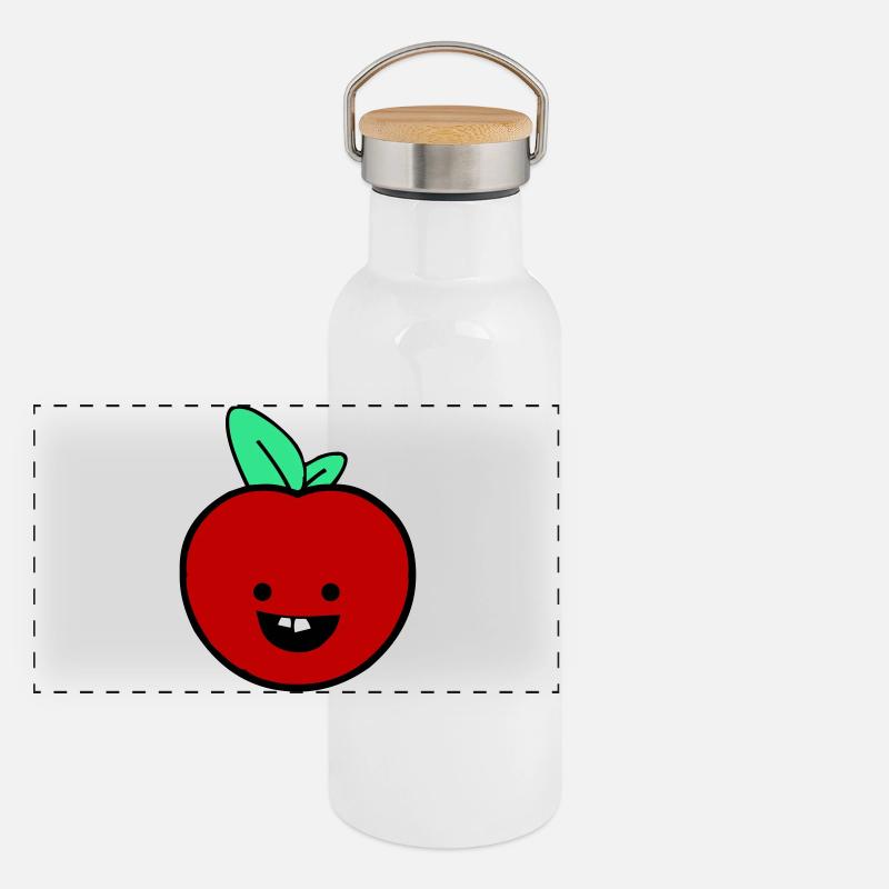 Fröhlicher Apfel  Panorama Thermosflasche mit Bambusdeckel
