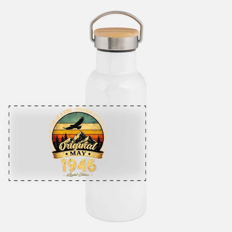 80. Geburtstag Geschenk Mann Original Mai 1946 Panorama Thermosflasche mit Bambusdeckel