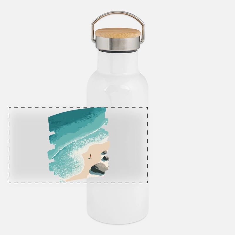 Beach Sea Palm Trees Panoramic Thermal Bottle with Bamboo Lid