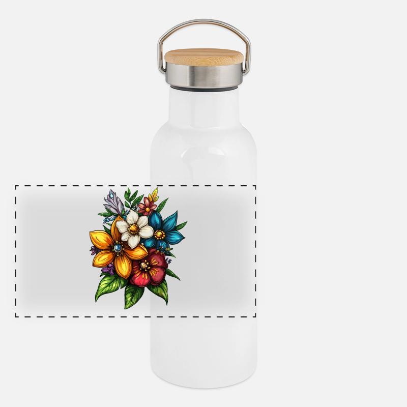 Blumenstrauß Farbexplosion Panorama Thermosflasche mit Bambusdeckel