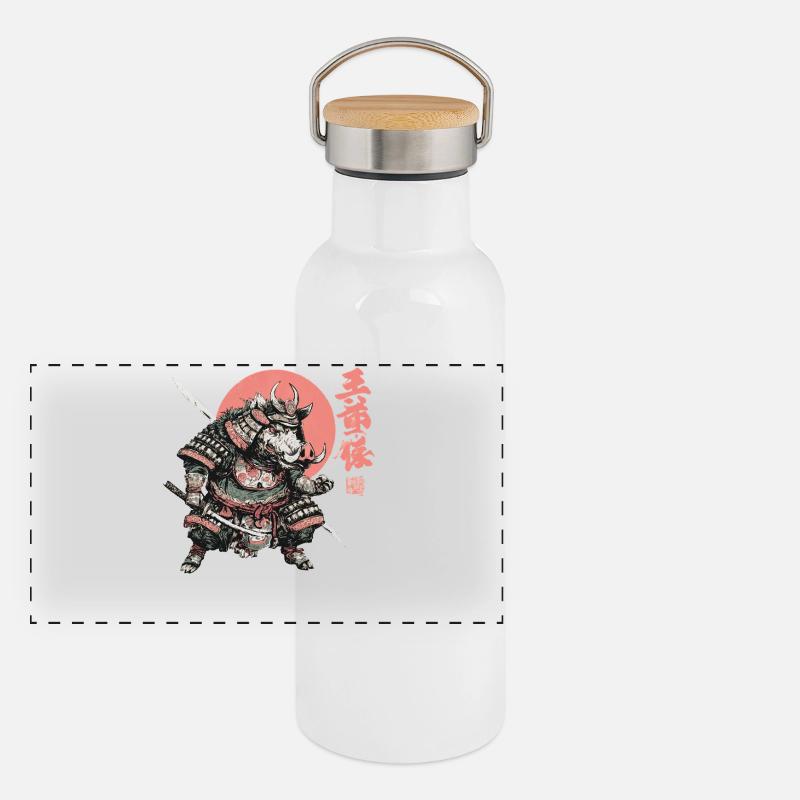 Boar Samurai under Crimson Sun Panoramic Thermal Bottle with Bamboo Lid