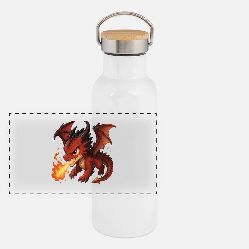 Souffle de Feu du Dragon Rouge Gourde isotherme avec bouchon en bambou
