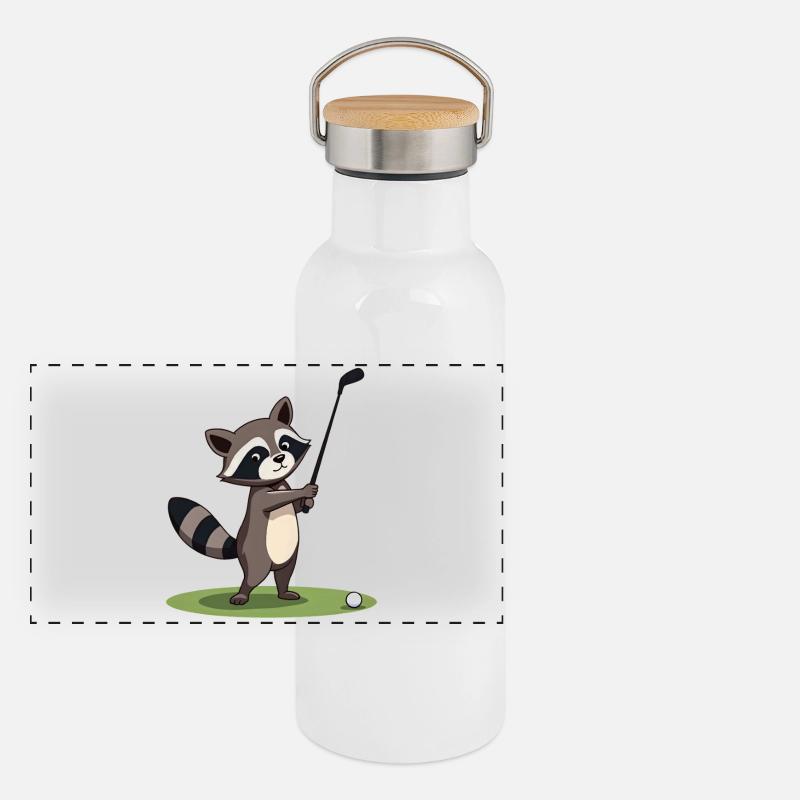 Raton laveur jouant au golf Gourde isotherme avec bouchon en bambou