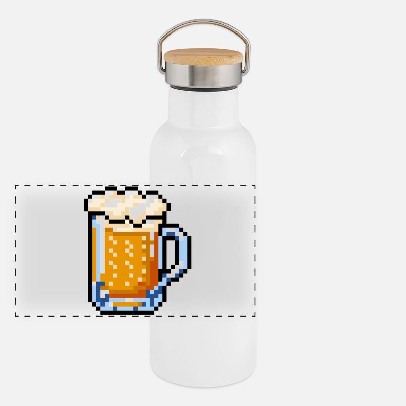 Bierglas Pixel Art – Retro Bier Design Panorama Thermosflasche mit Bambusdeckel