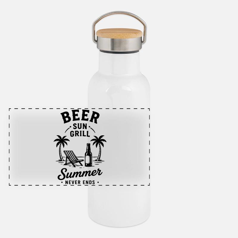 BEER SUN GRILL SUMMER NEVER ENDS Urlaub Panorama Thermosflasche mit Bambusdeckel