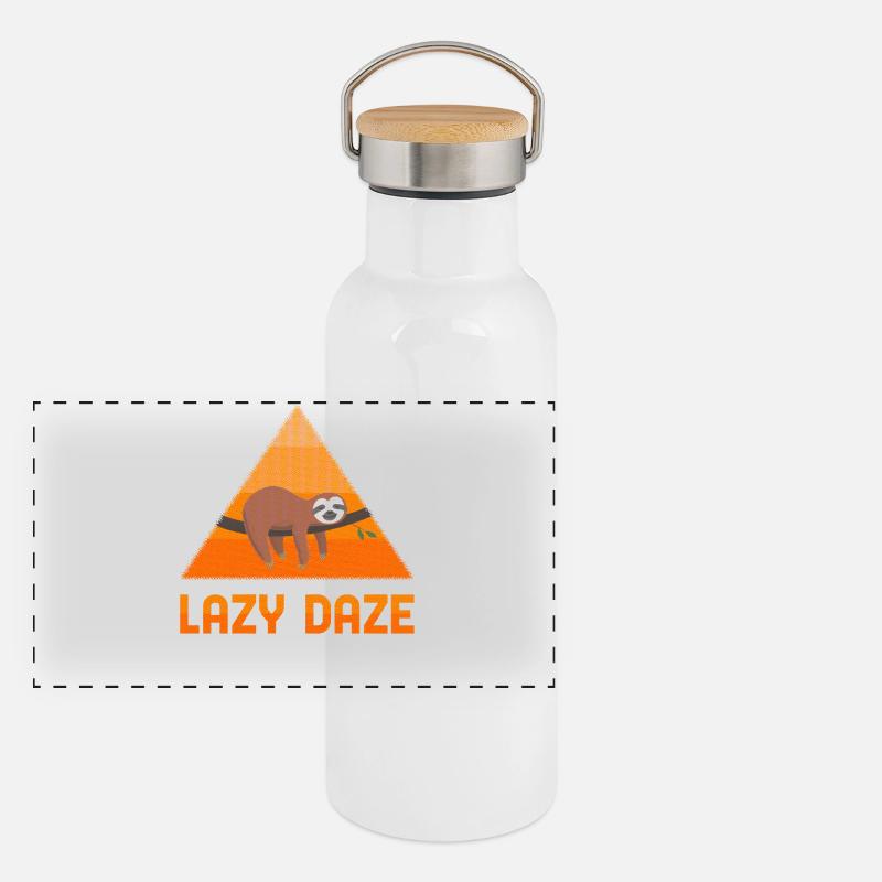 Lazy Daze Sloth Rétro Chill Vibes - Gourde isotherme avec bouchon en bambou - blanc
