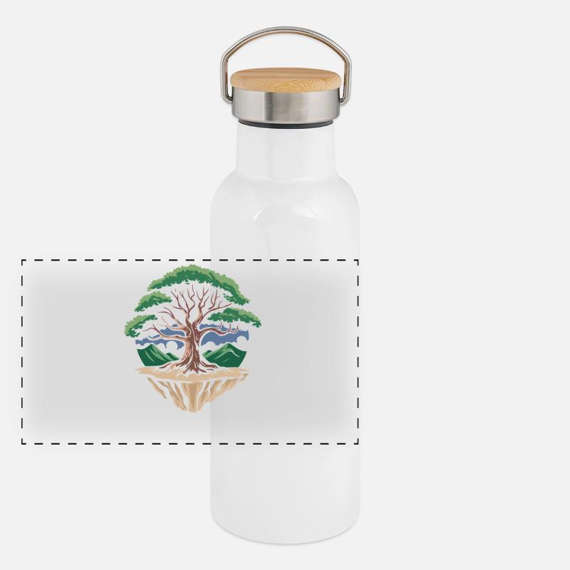 Tree Island Circle Landscape - Panoramic Thermal Bottle with Bamboo Lid - white