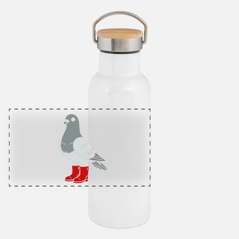 Colombe en bottes rouges Gourde isotherme avec bouchon en bambou