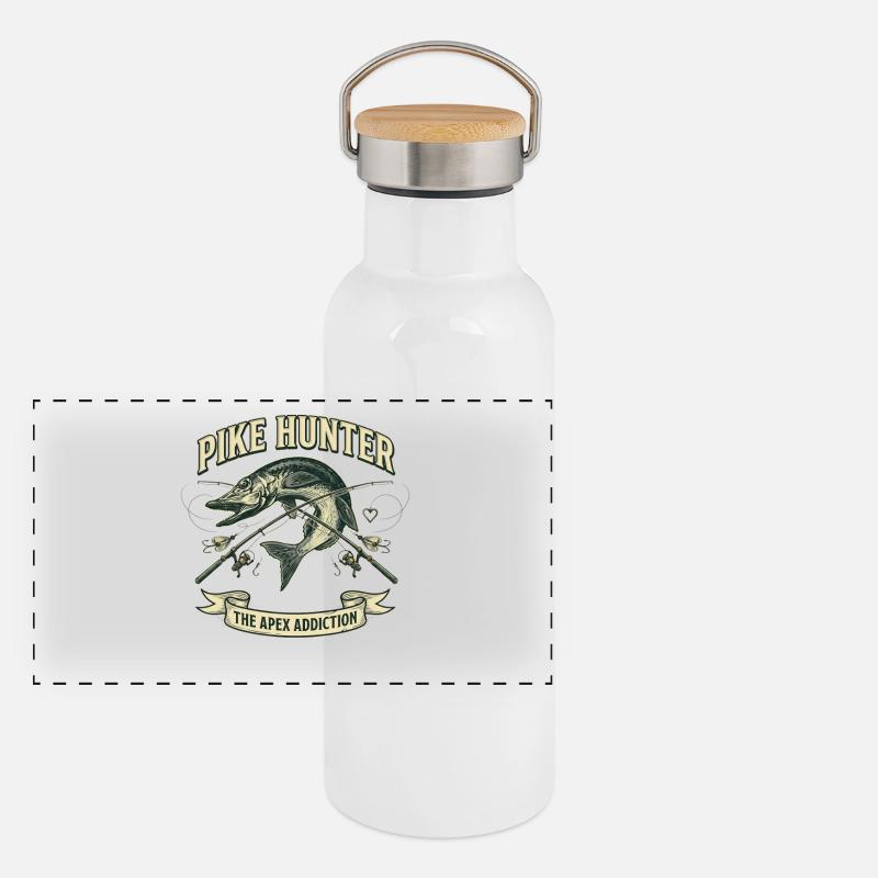 Pike Hunter Pêcheur Predator Vintage Gourde isotherme avec bouchon en bambou