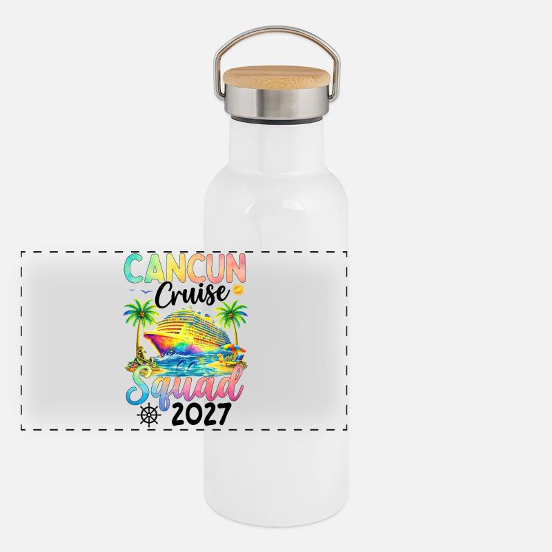 Cancun Cruise Squad 2027 Panorama Thermosflasche mit Bambusdeckel