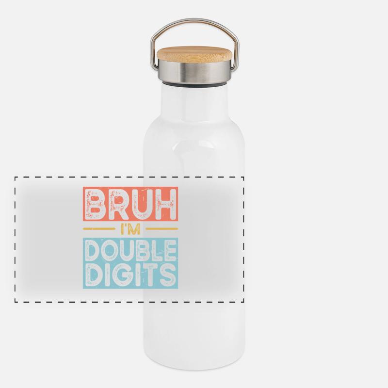 Bruh Ich Bin Doppelte Ziffern Panorama Thermosflasche mit Bambusdeckel