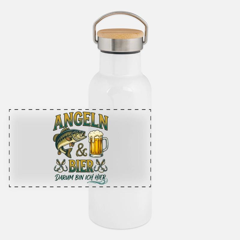 Angeln und Bier Darum Bin Ich Hier Barsch Panorama Thermosflasche mit Bambusdeckel