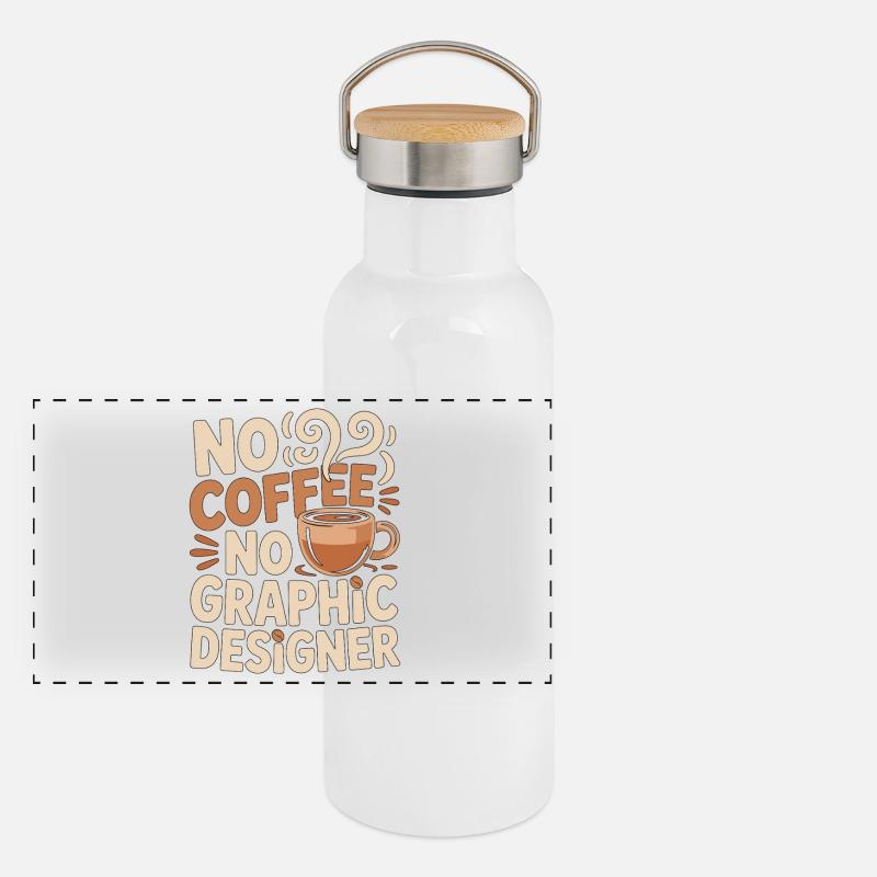 Graphic Designer No Coffee Branding Coffee Lover Panoramic Thermal Bottle with Bamboo Lid