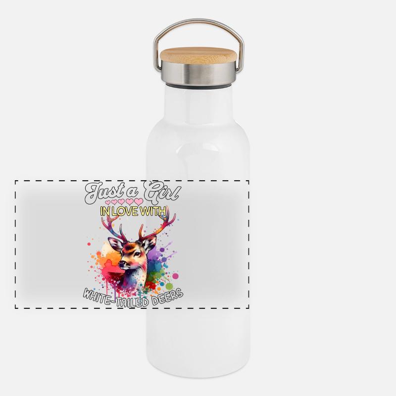 Weisswedelhirsch Mädchen White-Tailed Deer Panorama Thermosflasche mit Bambusdeckel