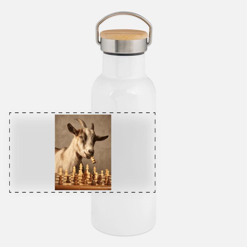 Ziege spielt Schach Panorama Thermosflasche mit Bambusdeckel