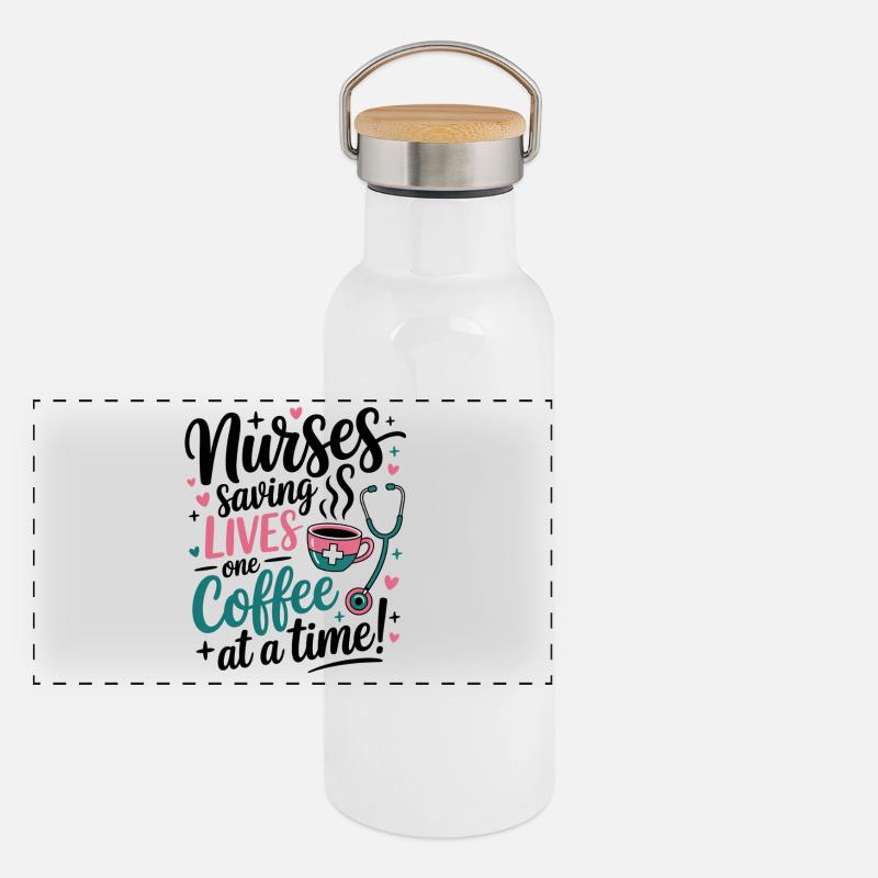 Kaffee rettet Leben Pflegekraft-Design Panorama Thermosflasche mit Bambusdeckel