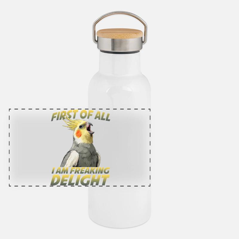 Humour de calopsitte Oiseau Calopsitte Perroquet Gourde isotherme avec bouchon en bambou