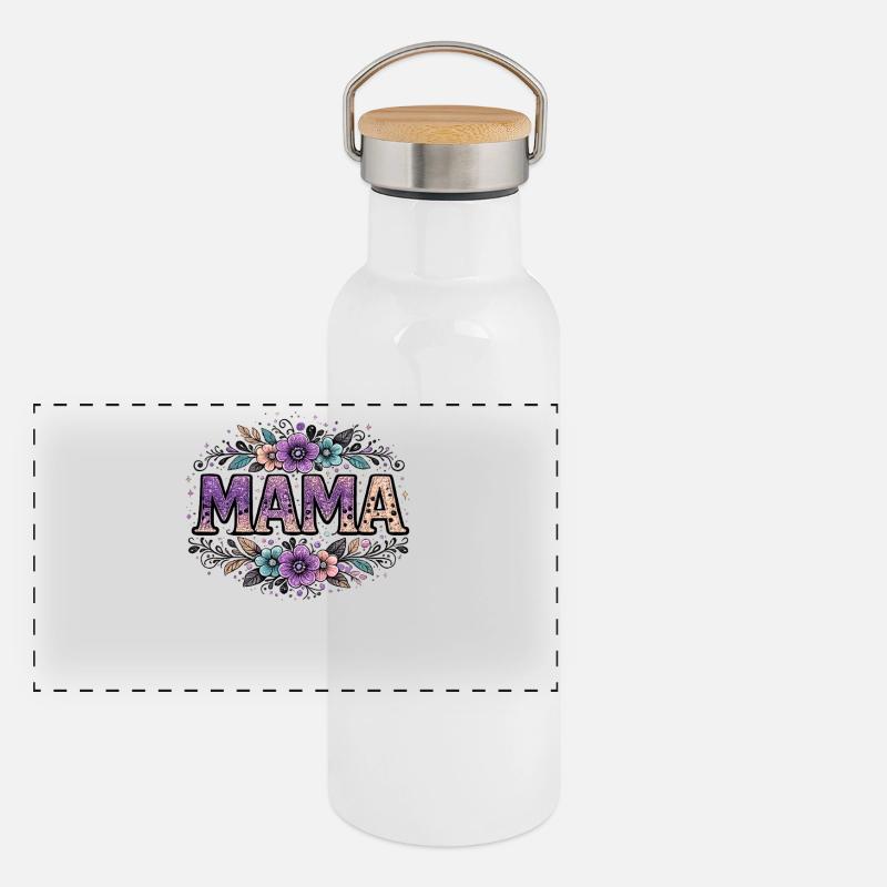 Mama-Geschenk: Retro-Mama-Visualisierung Panorama Thermosflasche mit Bambusdeckel