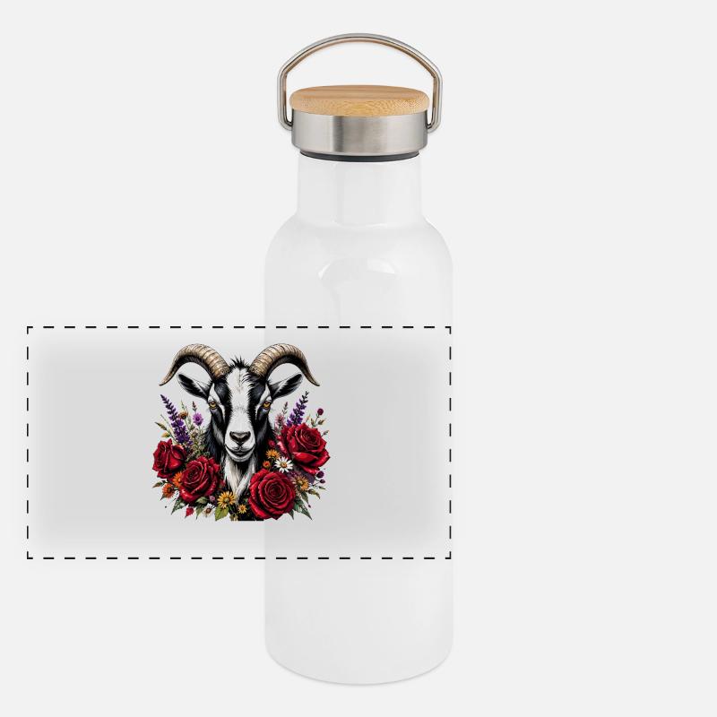 Tête de chèvre avec couronne de chapelet Gourde isotherme avec bouchon en bambou