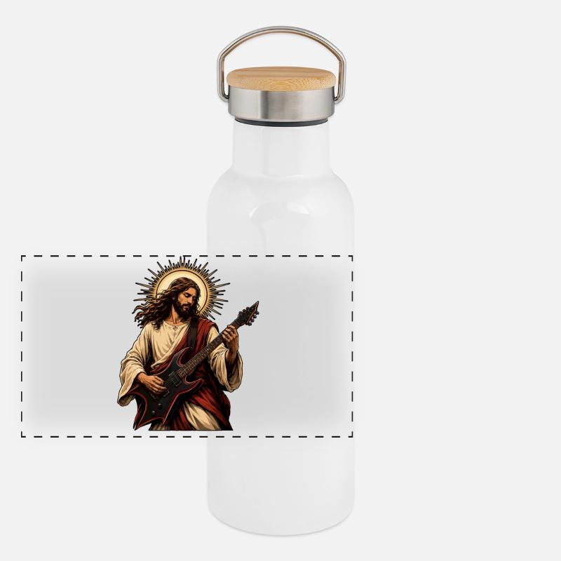 Heiliger Gitarrist Panorama Thermosflasche mit Bambusdeckel
