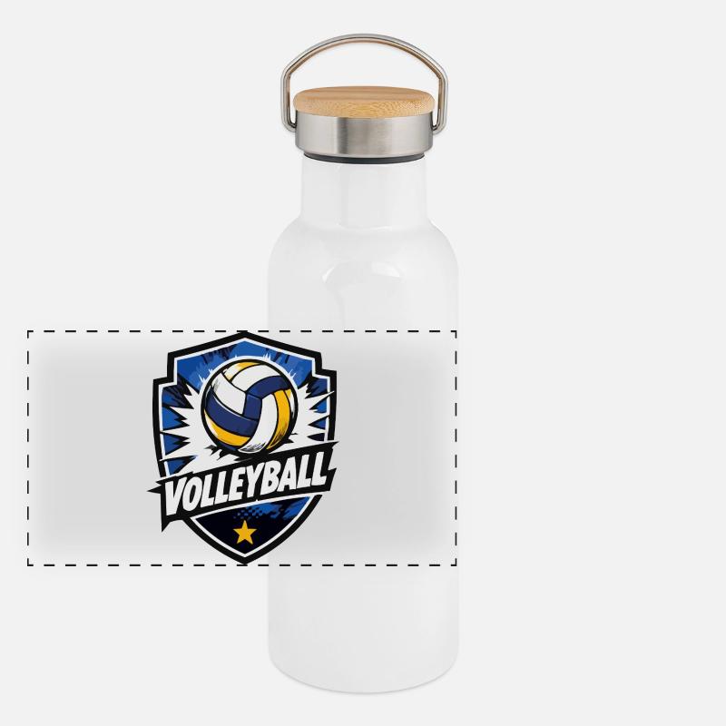 Volleyball Shield Dynamik Panorama Thermosflasche mit Bambusdeckel