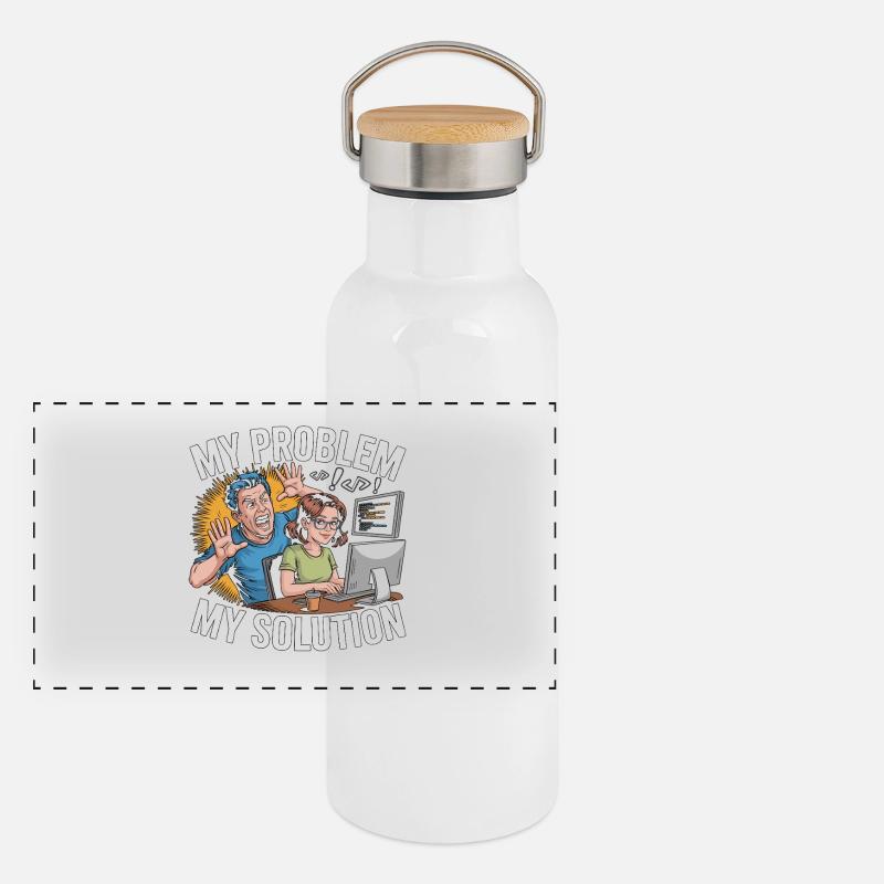 Game Developer My Problem My Pictogram Mom Dad Panorama Thermosflasche mit Bambusdeckel