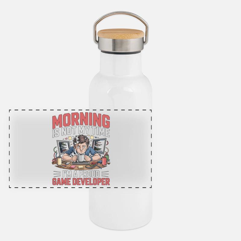 Game Developer Morning Is Not My Time Game Coder Panorama Thermosflasche mit Bambusdeckel