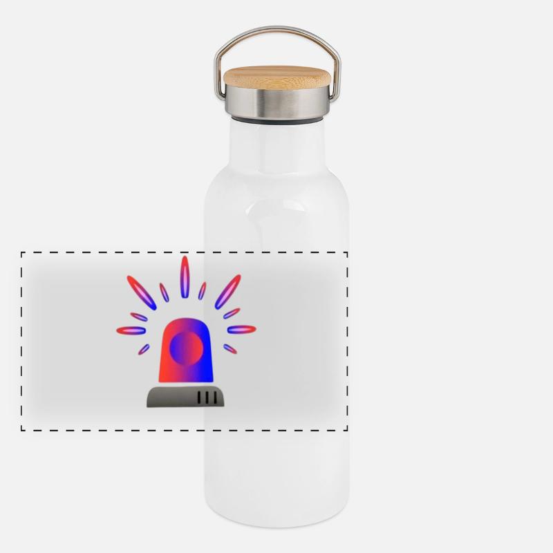 Red-Blue Siren Warning Light Panoramic Thermal Bottle with Bamboo Lid