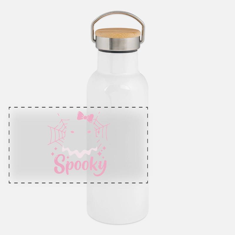 Spooky Ghost Halloween Panoramic Thermal Bottle with Bamboo Lid
