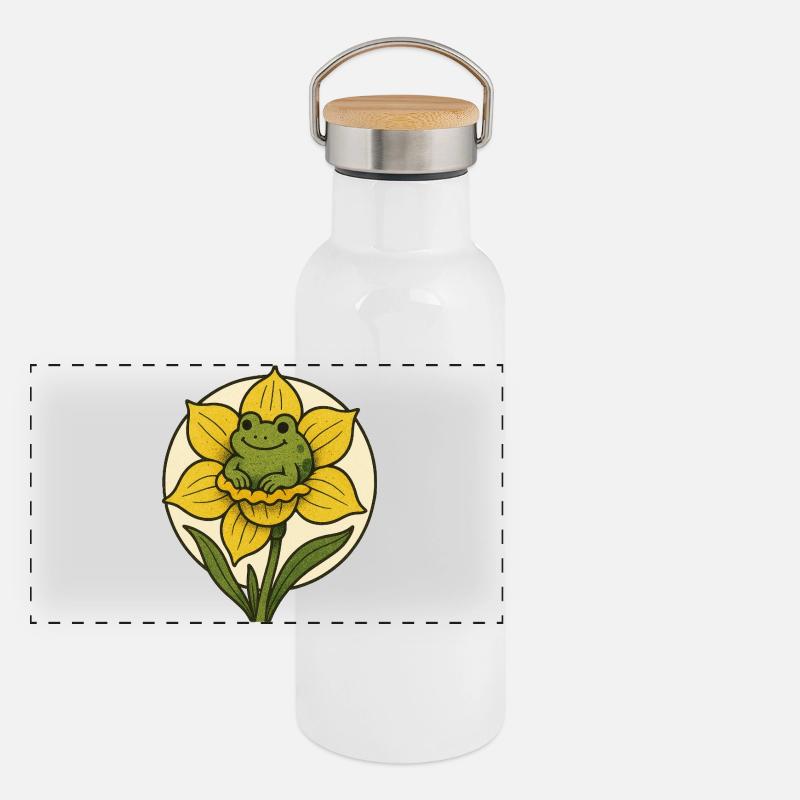Grenouille dans une fleur ensoleillée de jonquilles Gourde isotherme avec bouchon en bambou