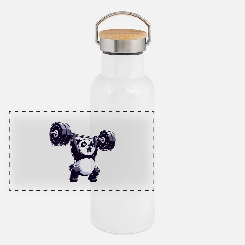 Haltérophile panda avec haltère Gourde isotherme avec bouchon en bambou