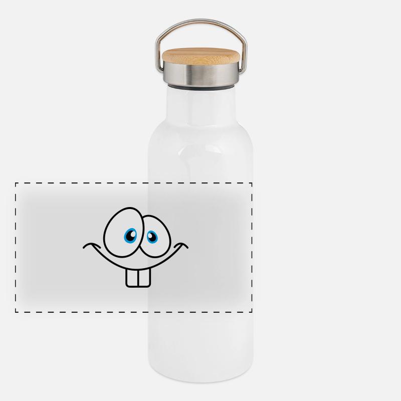 Grinning comic face with big bunny teeth Panoramic Thermal Bottle with Bamboo Lid