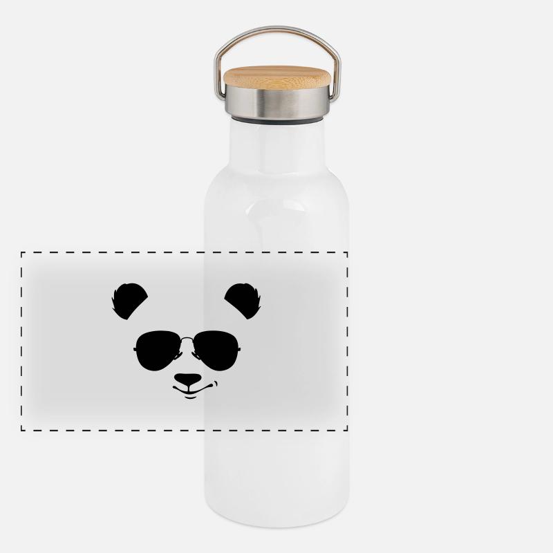 cooler Panda mit Sonnenbrille Panorama Thermosflasche mit Bambusdeckel