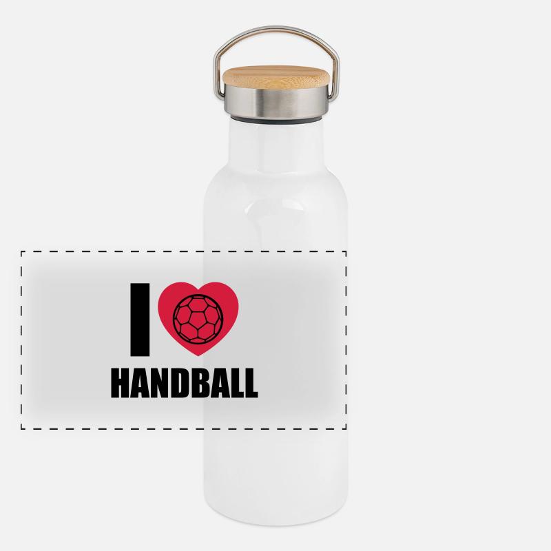 ich liebe handball Panorama Thermosflasche mit Bambusdeckel