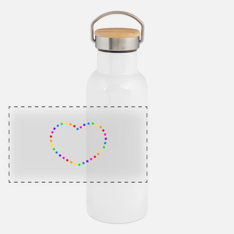 Regenbogen Herz Panorama Thermosflasche mit Bambusdeckel