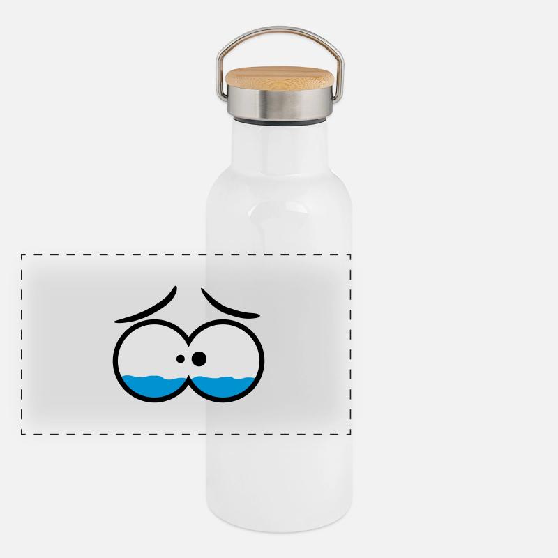 Sad Crying Comic Eyes Panoramic Thermal Bottle with Bamboo Lid