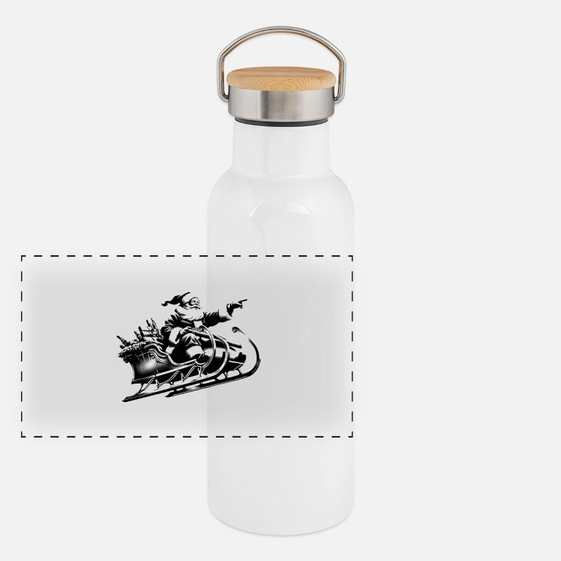 Weihnachtsmann schlittert durch die Lüfte Panorama Thermosflasche mit Bambusdeckel