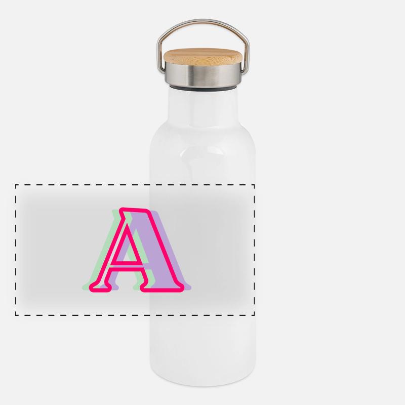 Buchstabe A mehrfarbig - originelle Geschenkidee Panorama Thermosflasche mit Bambusdeckel