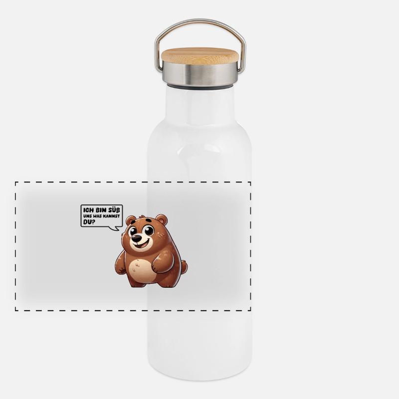 Ours Bande dessinée Mignon Gourde isotherme avec bouchon en bambou