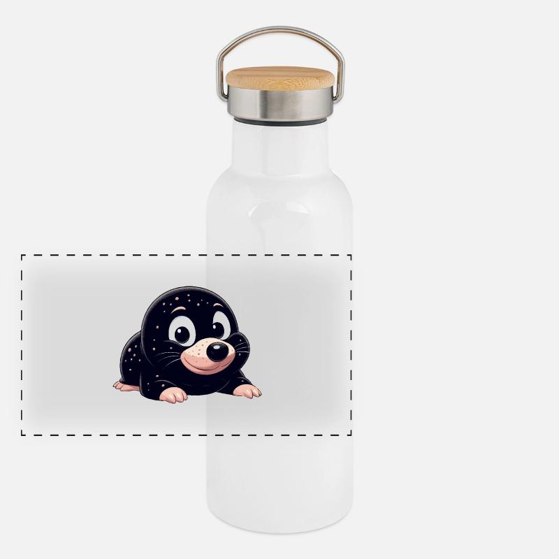 Maulwurf süß Panorama Thermosflasche mit Bambusdeckel