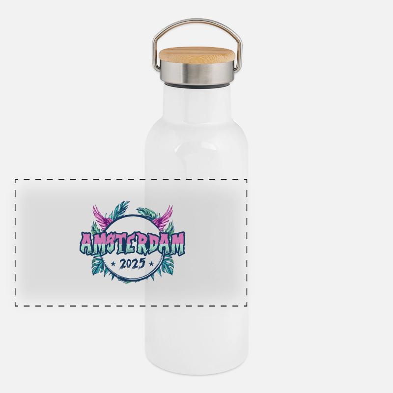 Vacances Amsterdam 2025 Gourde isotherme avec bouchon en bambou